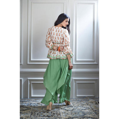 MANDIRA WIRK Women Chanderi Ivory Top with Sharara