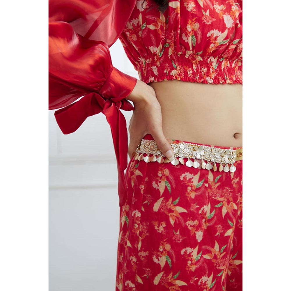 MANDIRA WIRK Women Chanderi Red Top with Sharara