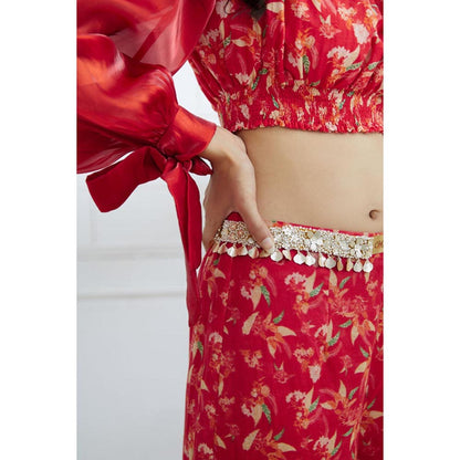 MANDIRA WIRK Women Chanderi Red Top with Sharara