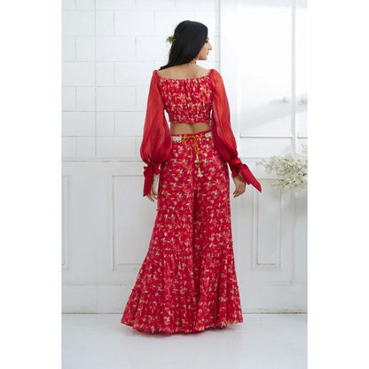 MANDIRA WIRK Women Chanderi Red Top with Sharara