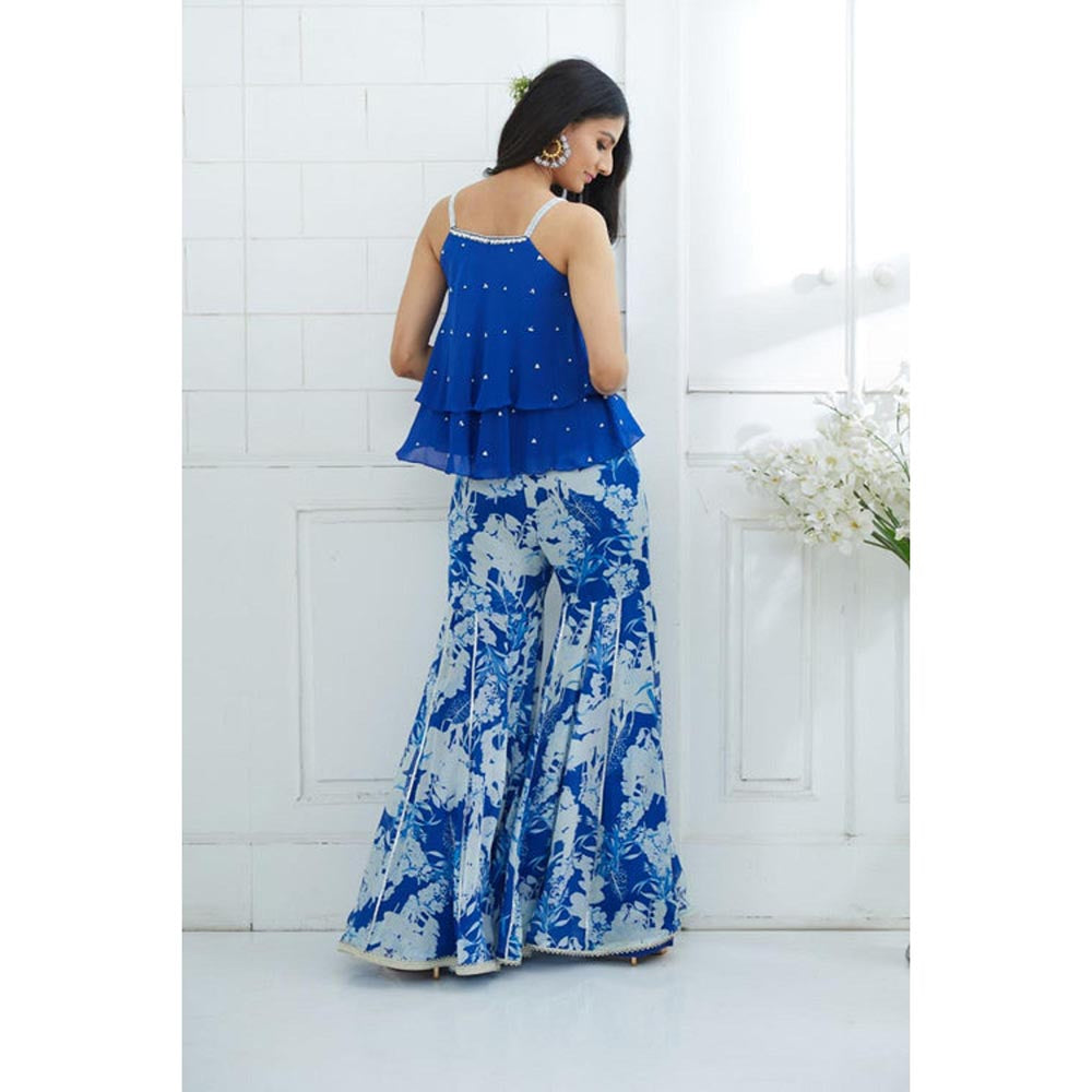 MANDIRA WIRK Women Chiffon Blue Top with Sharara