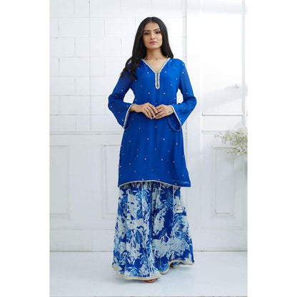 MANDIRA WIRK Women Chiffon Blue Kurta with Sharara