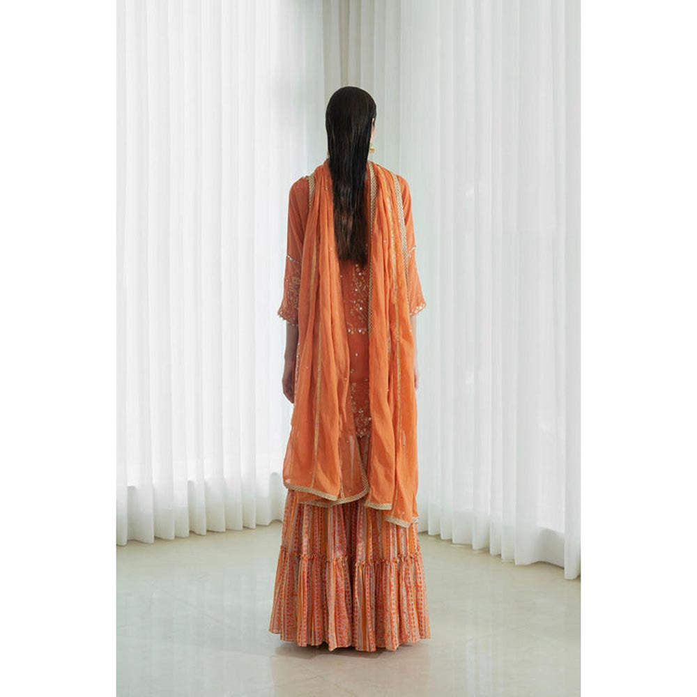 MANDIRA WIRK Women Mulmul Orange Kurta with Sharara and Dupatta