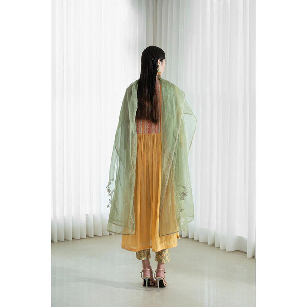 MANDIRA WIRK Women Chanderi Mustard Kurta with Pant and Dupatta