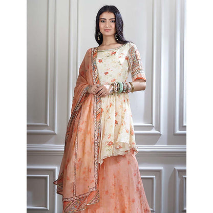 MANDIRA WIRK Women Chanderi Ivory Kurta with Sharara and Dupatta