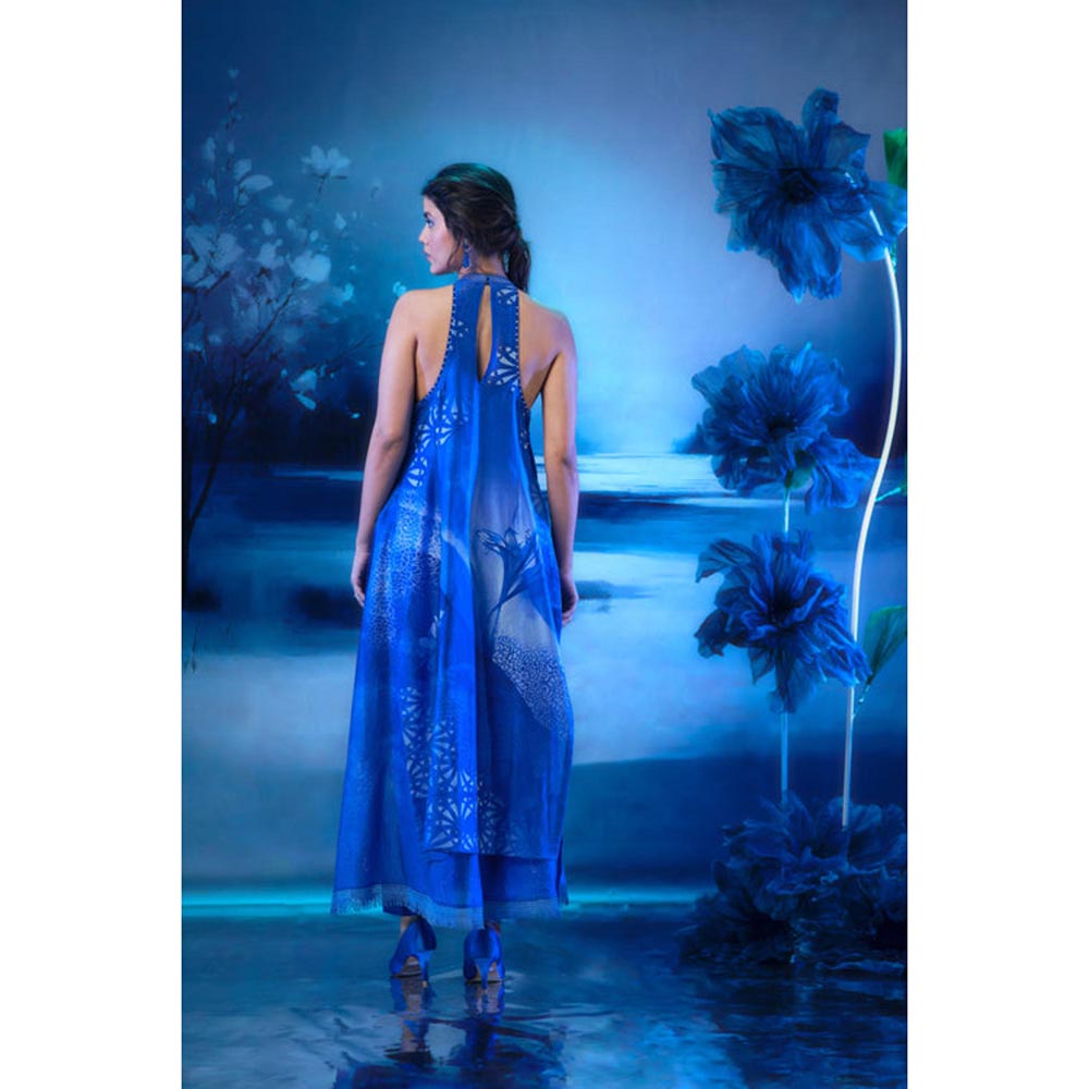 MANDIRA WIRK Women Chanderi Blue Kurta with Pant and Dupatta
