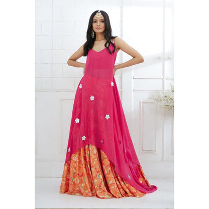 MANDIRA WIRK Fuchsia Embroidered Printed Lehenga with Kurta