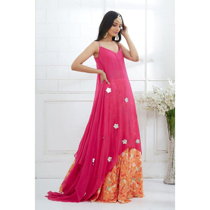 MANDIRA WIRK Fuchsia Embroidered Printed Lehenga with Kurta