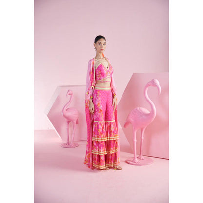MANDIRA WIRK Pink Bliss Blouse with Cape and Sharara