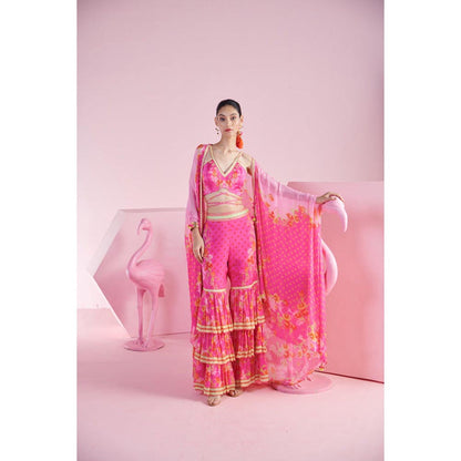 MANDIRA WIRK Pink Bliss Blouse with Cape and Sharara