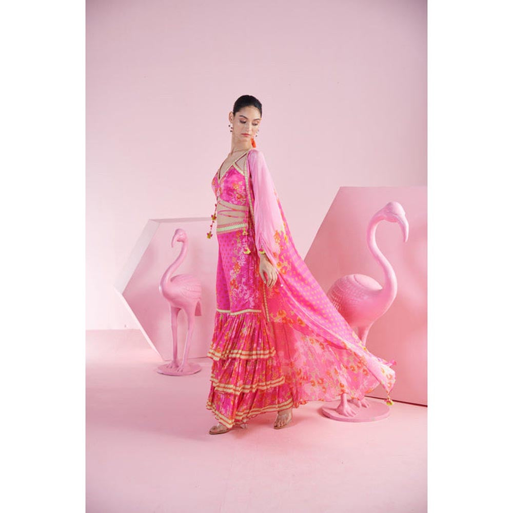 MANDIRA WIRK Pink Bliss Blouse with Cape and Sharara