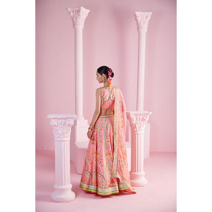 MANDIRA WIRK Pink Tassel Geometric Floral Lehenga Blouse with Dupatta