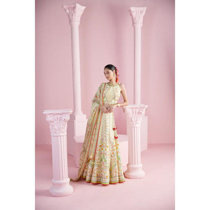 MANDIRA WIRK Lemon Blossom Top with Lehenga and Printed Dupatta