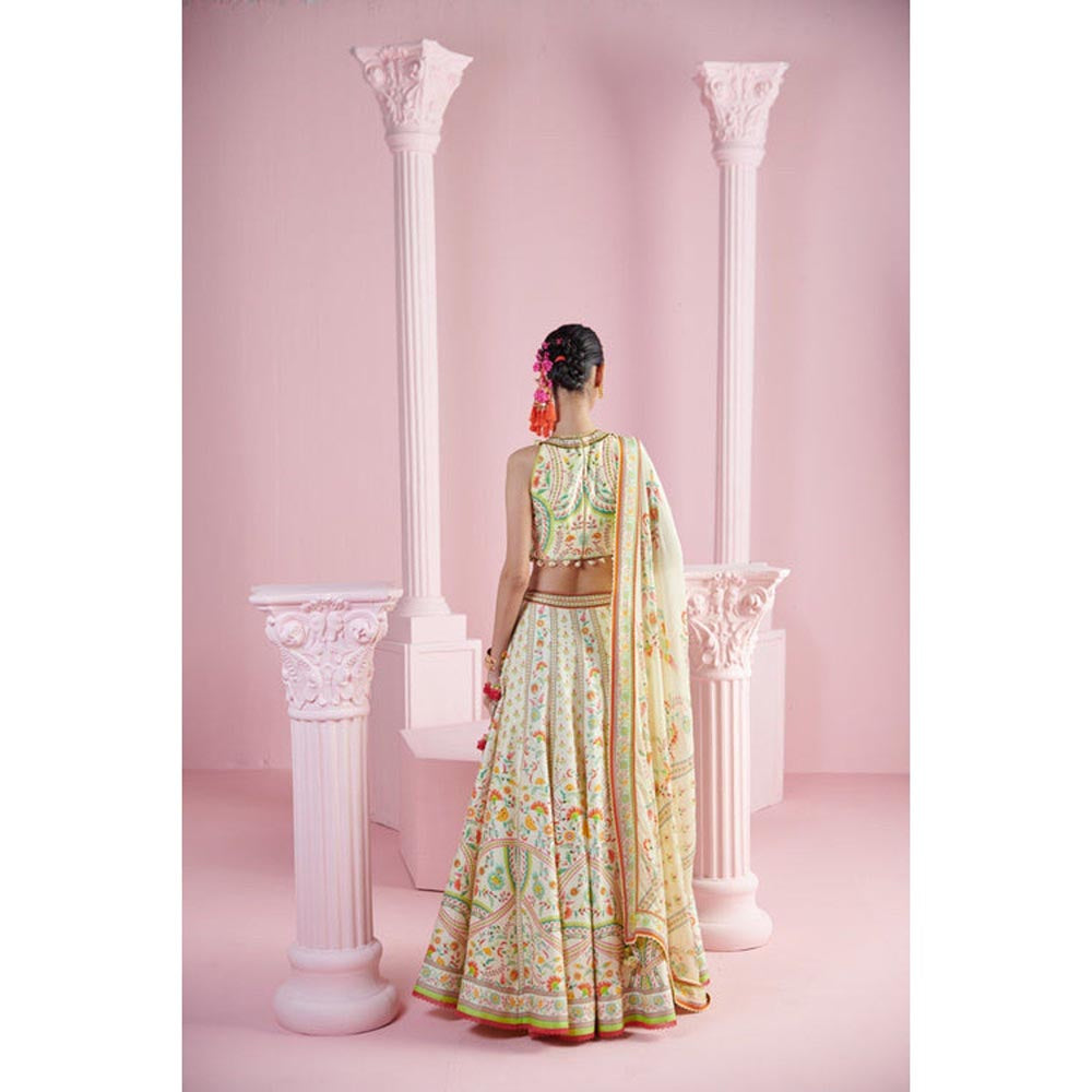 MANDIRA WIRK Lemon Blossom Top with Lehenga and Printed Dupatta