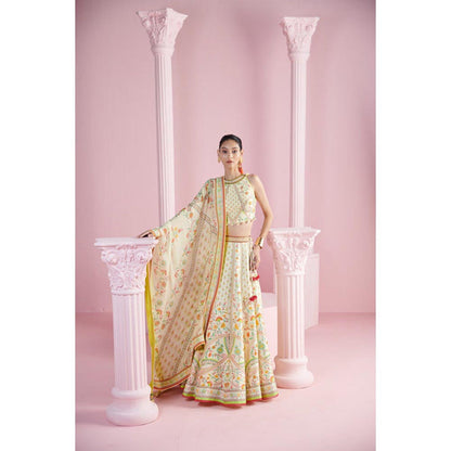 MANDIRA WIRK Lemon Blossom Top with Lehenga and Printed Dupatta
