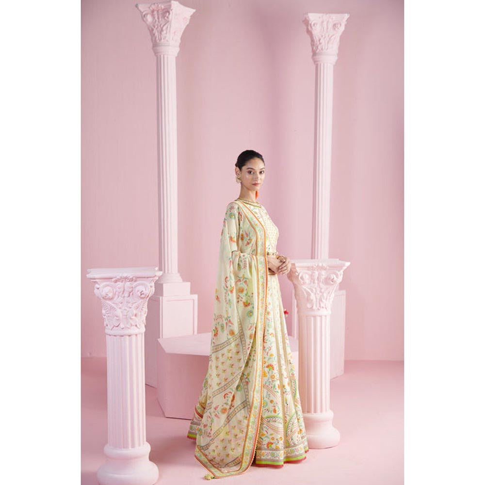 MANDIRA WIRK Lemon Blossom Top with Lehenga and Printed Dupatta