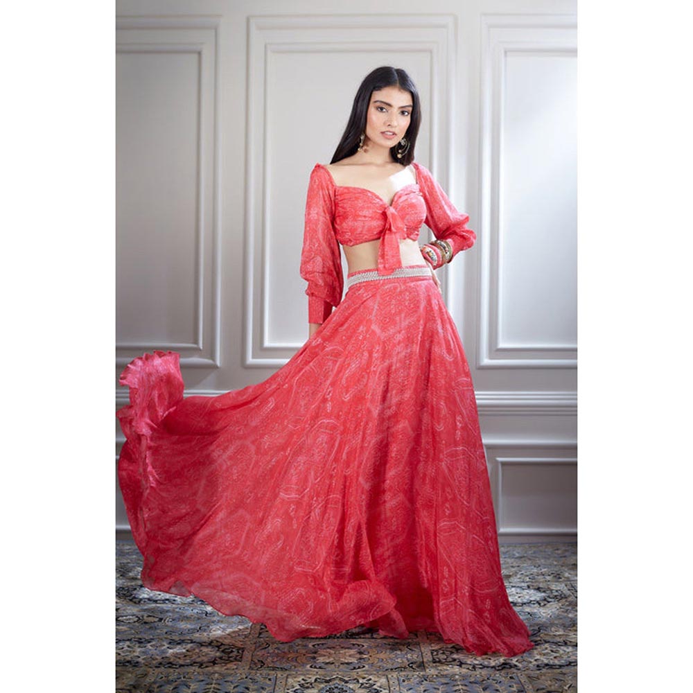 MANDIRA WIRK Chiffon Bias Skirt With A Knotted Crop Top