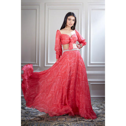 MANDIRA WIRK Chiffon Bias Skirt With A Knotted Crop Top