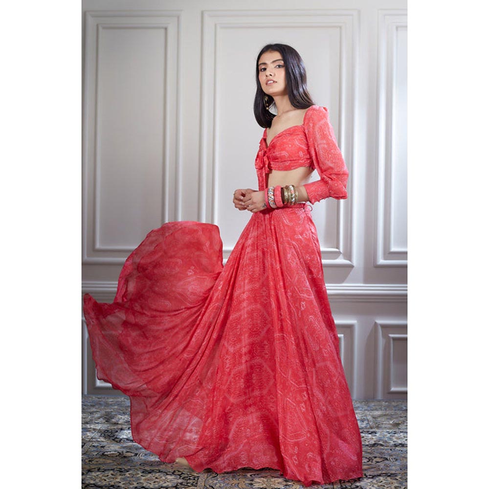 MANDIRA WIRK Chiffon Bias Skirt With A Knotted Crop Top