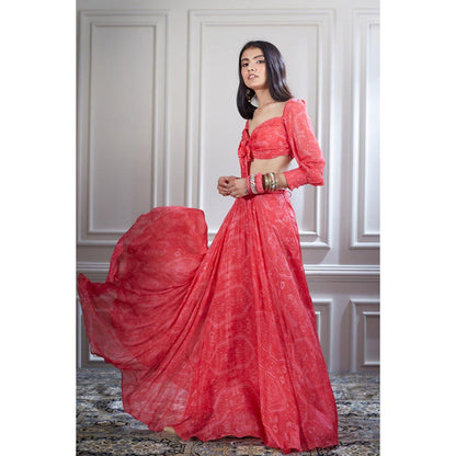 MANDIRA WIRK Chiffon Bias Skirt With A Knotted Crop Top