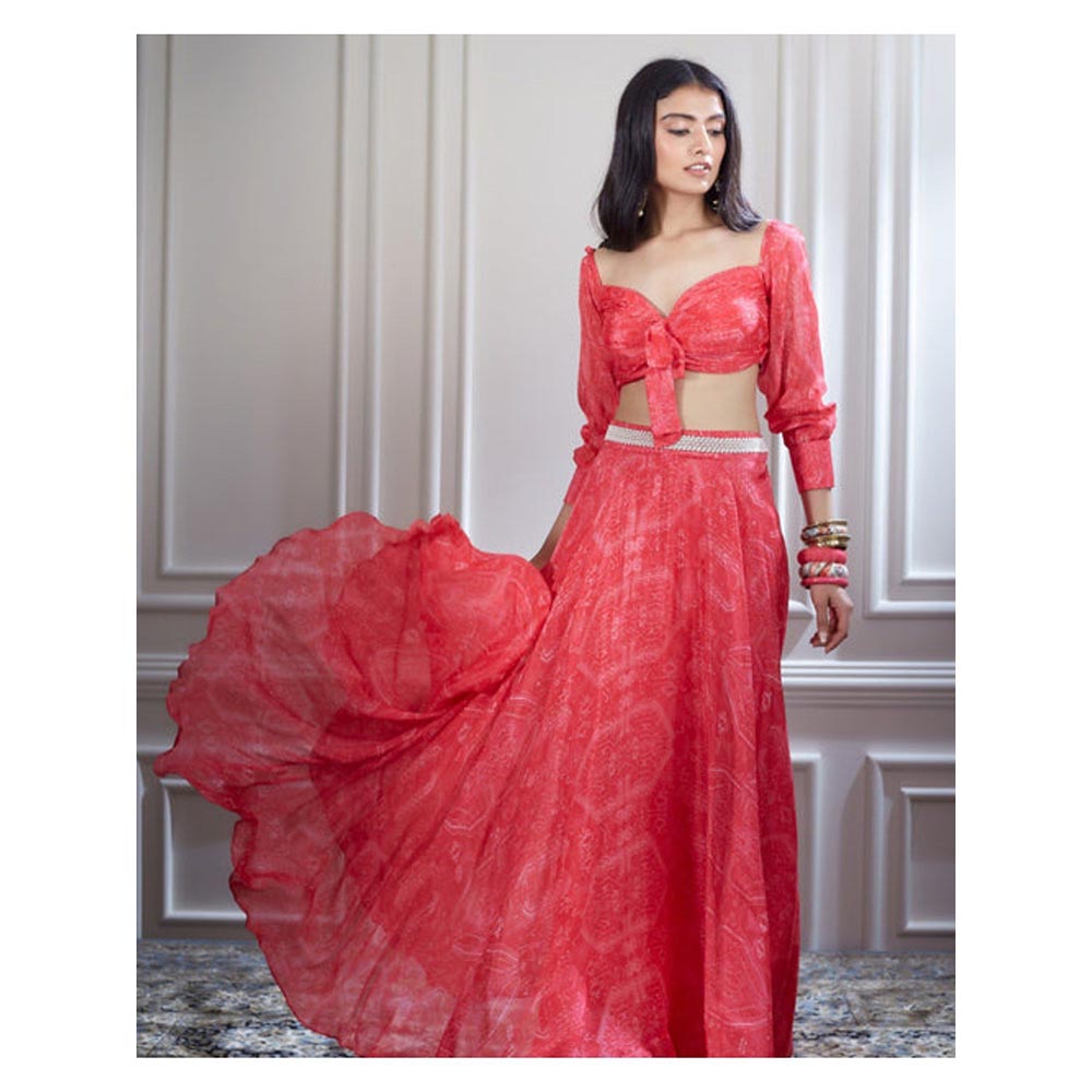MANDIRA WIRK Chiffon Bias Skirt With A Knotted Crop Top