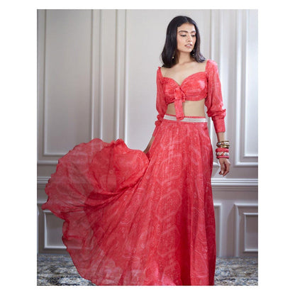 MANDIRA WIRK Chiffon Bias Skirt With A Knotted Crop Top