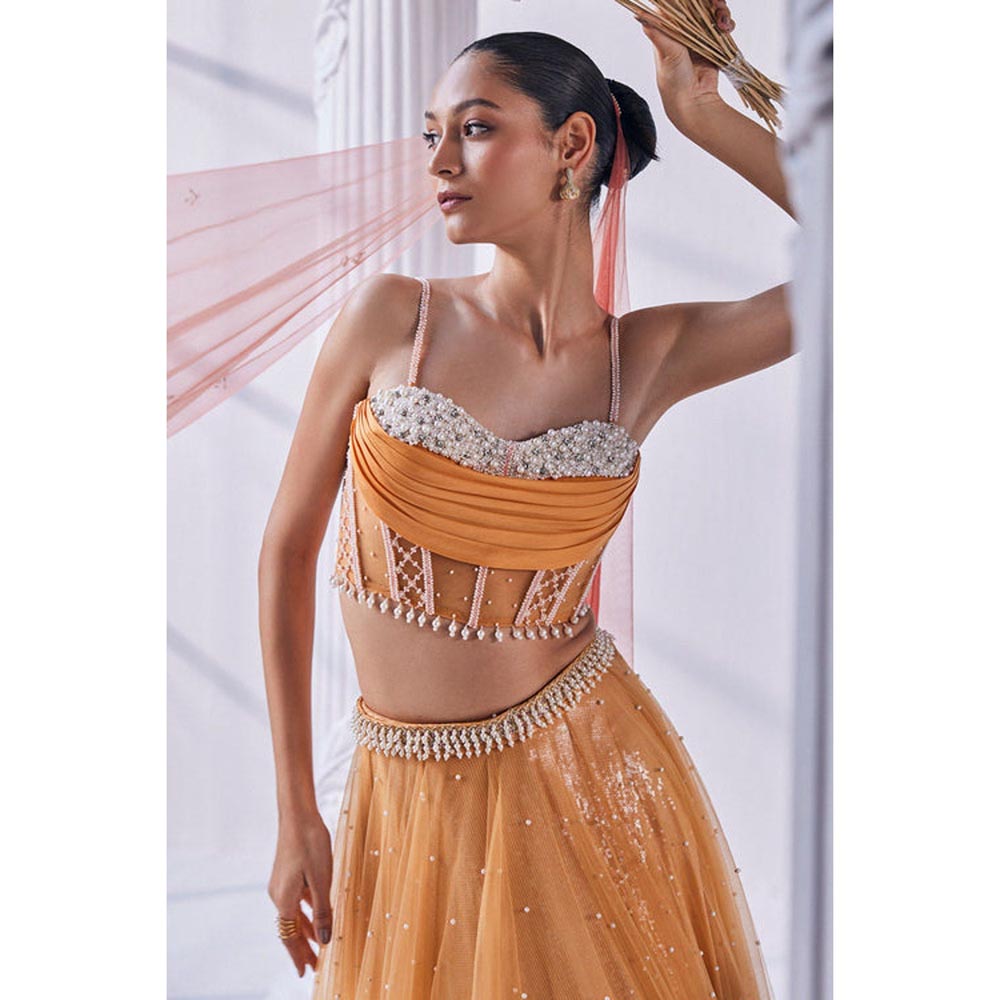 MANDIRA WIRK Satin Georgette Ombre Lehenga Blouse With Dupatta