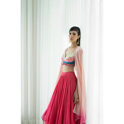 MANDIRA WIRK Printed Patchwork Lehenga Blouse With Dupatta