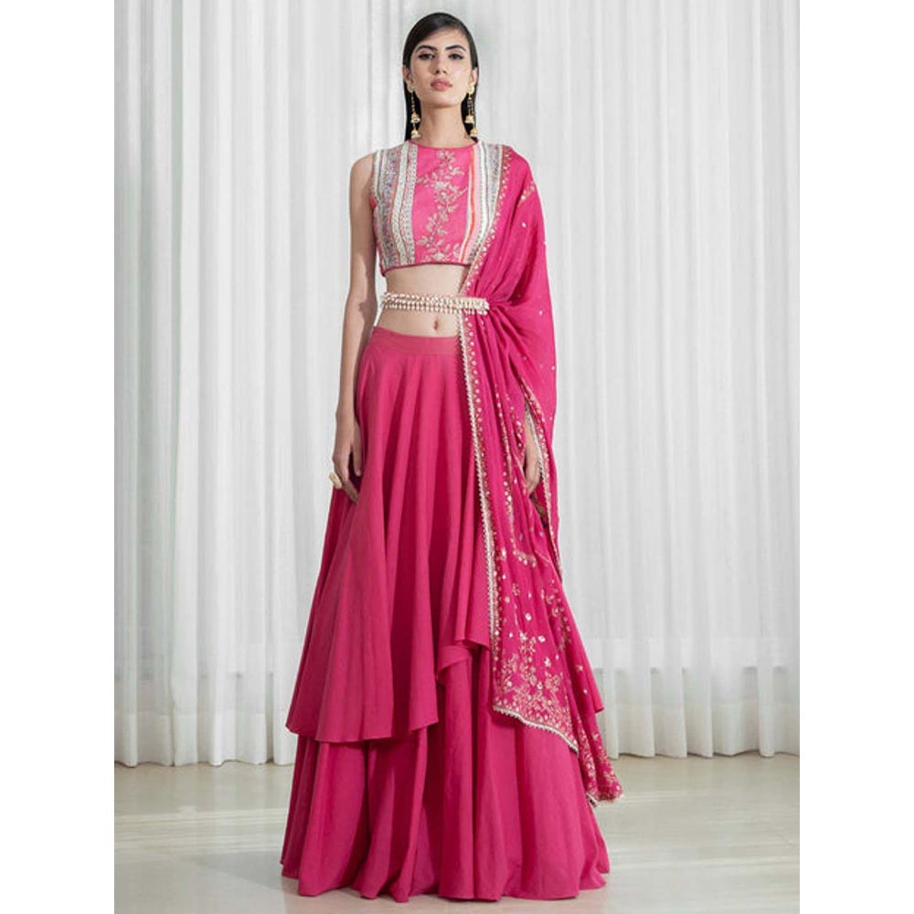 MANDIRA WIRK Double Layered Skirt With Blouse And Dupatta