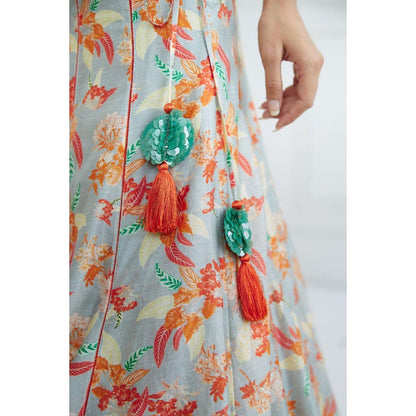 MANDIRA WIRK Pale Yellow Printed Lehenga Blouse With Dupatta