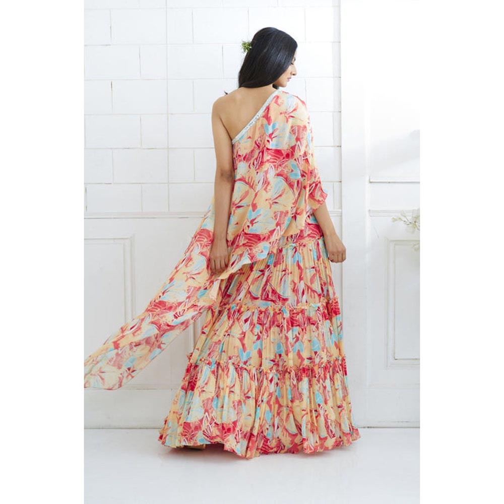 MANDIRA WIRK One Shoulder Printed Top With Lehenga