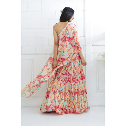 MANDIRA WIRK One Shoulder Printed Top With Lehenga