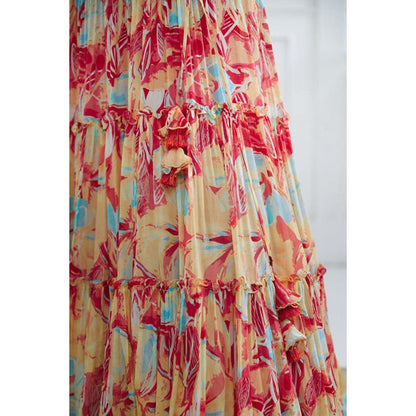 MANDIRA WIRK Multicolour Embroidered Top With Tiered Lehenga
