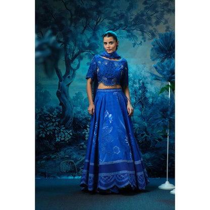 MANDIRA WIRK Indigo Mirage Cluster Lehenga Blouse with Dupatta