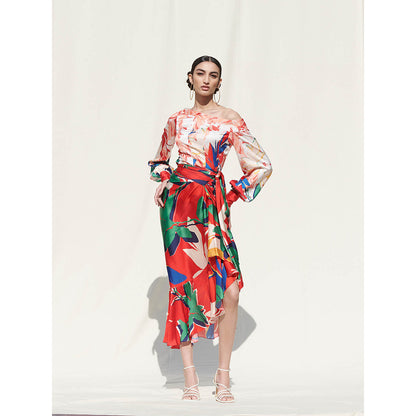 Mandira Wirk Multi-Color Printed Crepe Top With Skirt (Set Of 2)