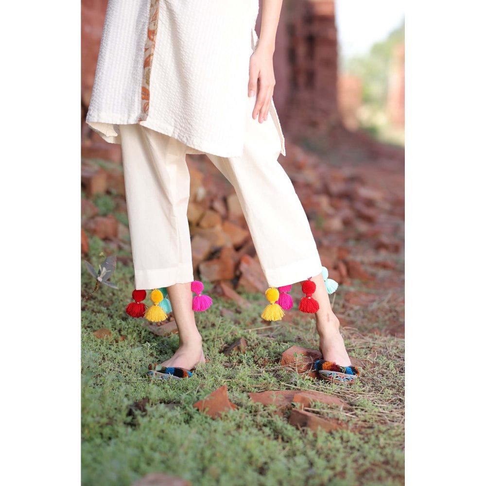 Mani Dua Khanna Embroidered Ivory Kurta with Pant (Set of 2)