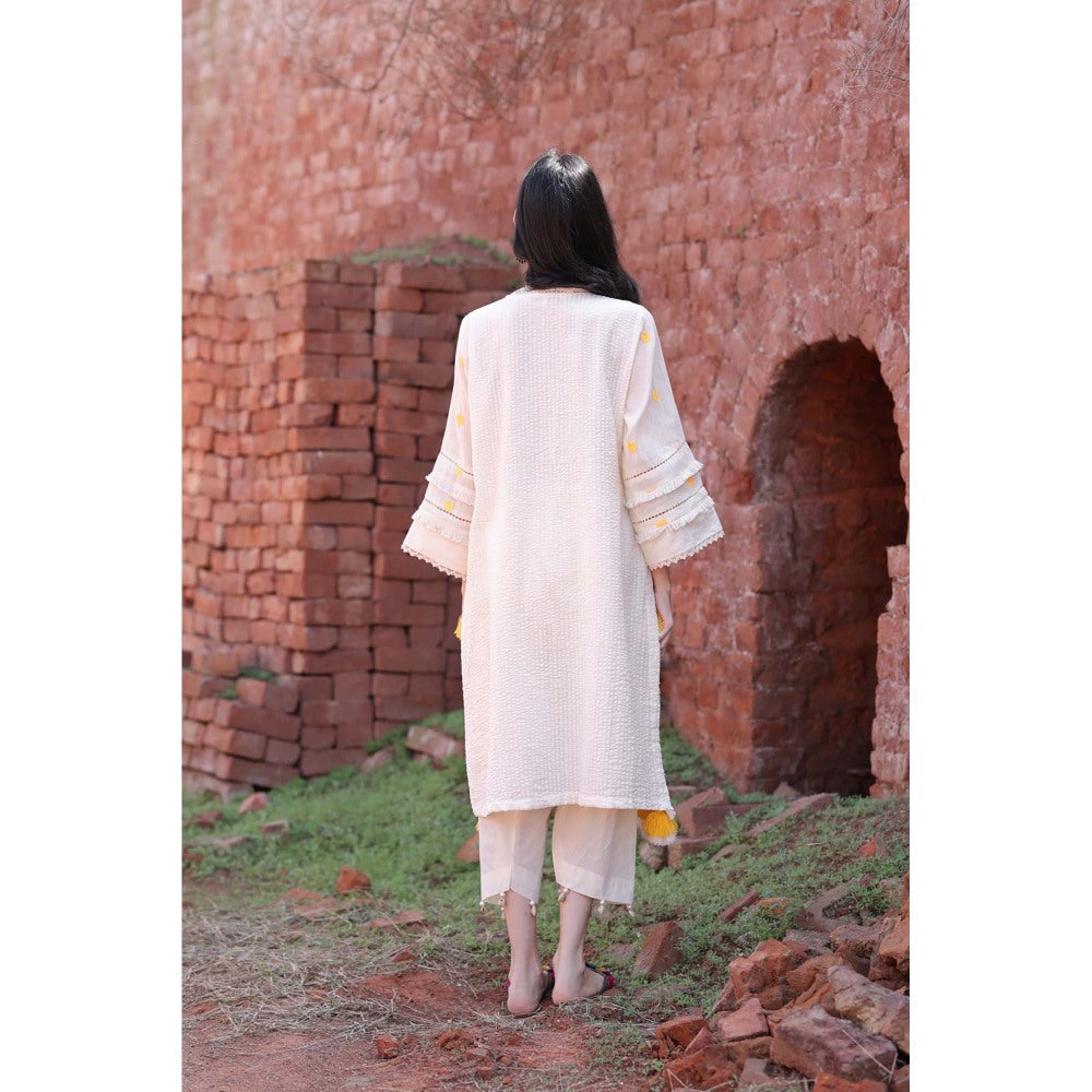 Mani Dua Khanna Saanjh Ivory Tassel Kurta with Pant (Set of 2)