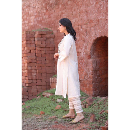 Mani Dua Khanna Ivory Thread Kurta with Pant (Set of 2)