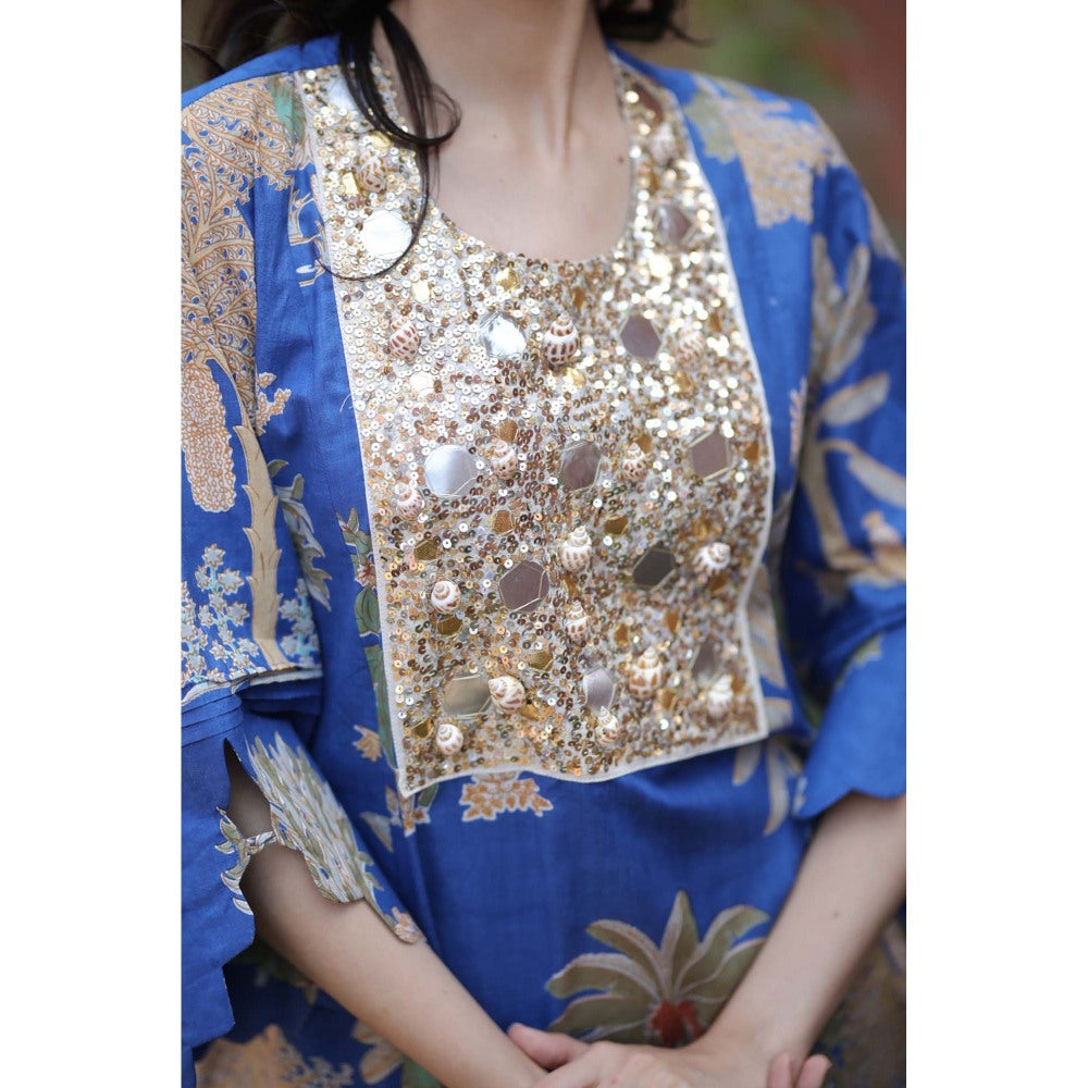 Mani Dua Khanna Tassel Bloom Blue Kurta with Pant (Set of 2)