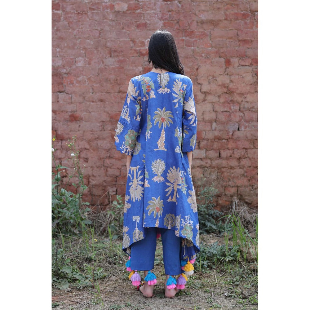 Mani Dua Khanna Tassel Bloom Blue Kurta with Pant (Set of 2)