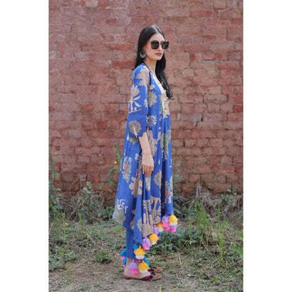 Mani Dua Khanna Tassel Bloom Blue Kurta with Pant (Set of 2)