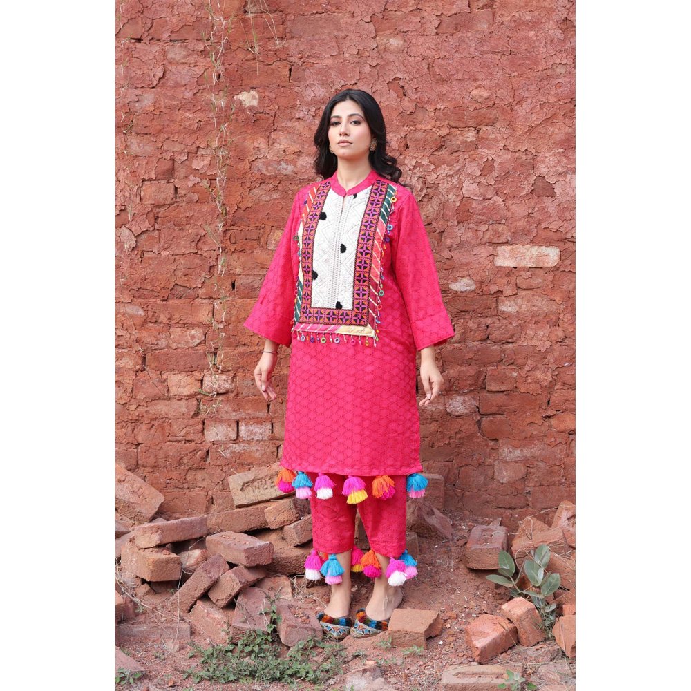 Mani Dua Khanna Pink Tassels Kurta with Pant (Set of 2)