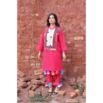 Mani Dua Khanna Pink Tassels Kurta with Pant (Set of 2)