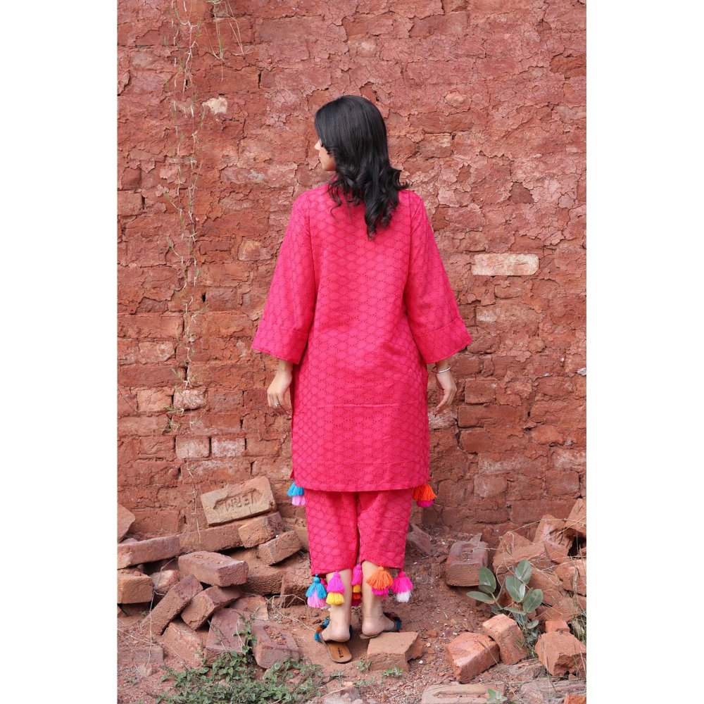 Mani Dua Khanna Pink Tassels Kurta with Pant (Set of 2)
