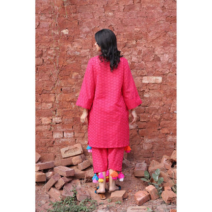 Mani Dua Khanna Pink Tassels Kurta with Pant (Set of 2)