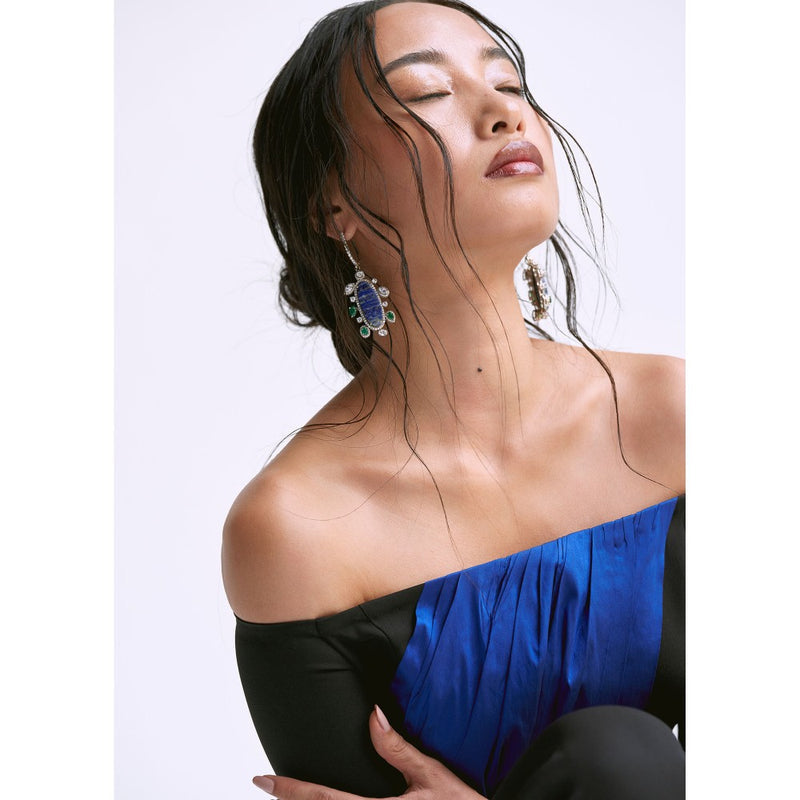 Manika Nanda Blue Draped Contrast Co-Ord (Set of 2)