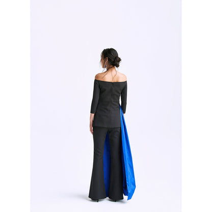 Manika Nanda Blue Draped Contrast Co-Ord (Set of 2)