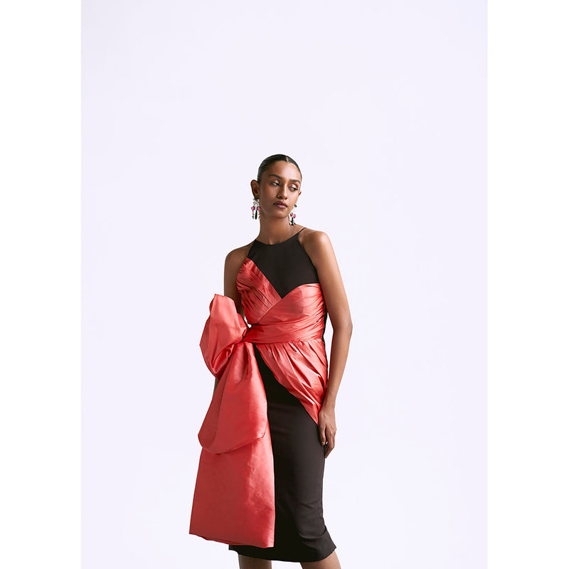 Manika Nanda Peach Draped Dress With Bow Detail