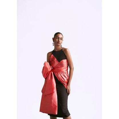 Manika Nanda Peach Draped Dress With Bow Detail
