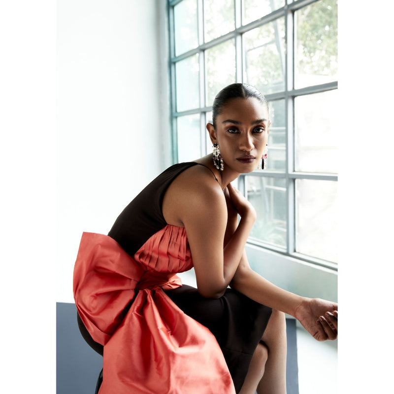 Manika Nanda Peach Draped Dress With Bow Detail